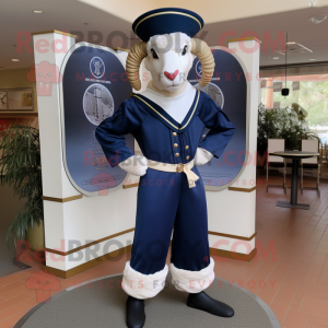 Navy Horseshoe mascot costume character dressed with a Sheath Dress and Hairpins