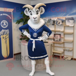Navy Horseshoe mascot costume character dressed with a Sheath Dress and Hairpins