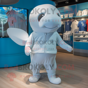 Gray Beluga Whale mascot costume character dressed with a Shorts and Brooches