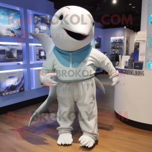 Gray Beluga Whale mascot costume character dressed with a Shorts and Brooches