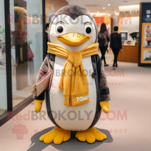 Gold Penguin maskot kostume...