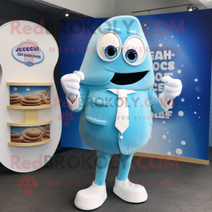 Sky Blue Clam Chowder mascot costume character dressed with a Suit Jacket and Clutch bags