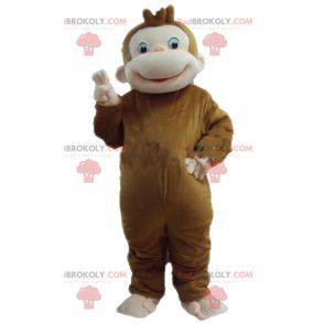 Very jovial and smiling brown and pink monkey mascot -