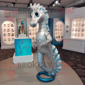 Silver Seahorse mascot costume character dressed with a Capri Pants and Necklaces