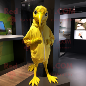 Lemon Yellow Archeopteryx mascot costume character dressed with a Hoodie and Foot pads