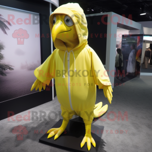 Lemon Yellow Archeopteryx mascot costume character dressed with a Hoodie and Foot pads