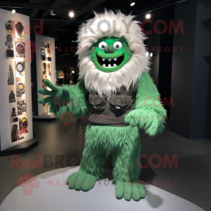 Forest Green Yeti mascot costume character dressed with a Vest and Shoe laces