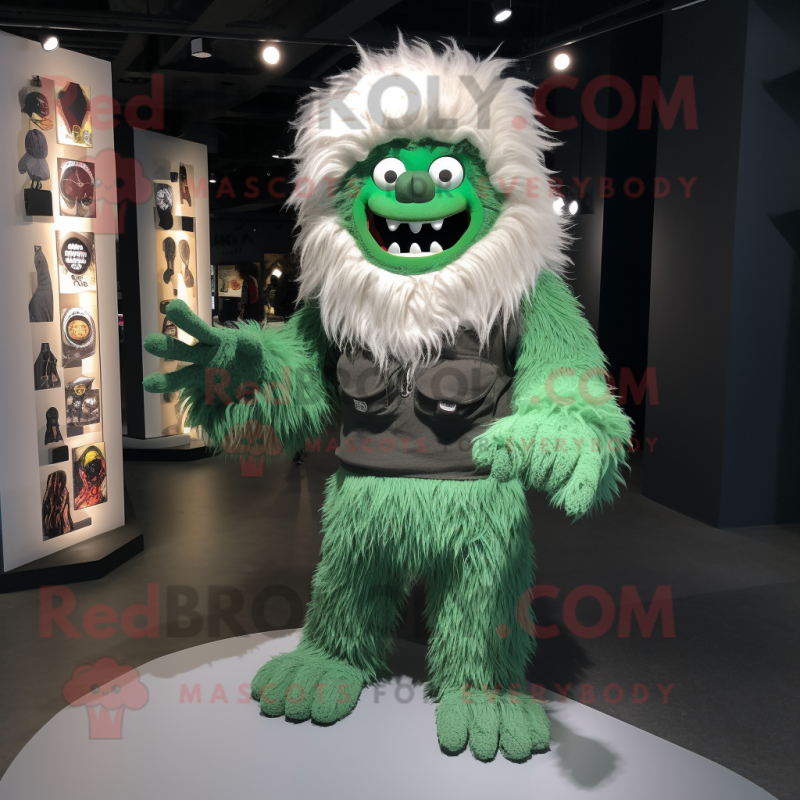 Forest Green Yeti mascot costume character dressed with a Vest and Shoe laces Forest Green Yeti mascot costume character dressed with a Vest and Shoe laces