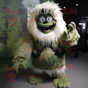 Forest Green Yeti mascot costume character dressed with a Vest and Shoe laces