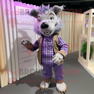 Lavender Wild Boar mascot costume character dressed with a Flannel Shirt and Bracelet watches