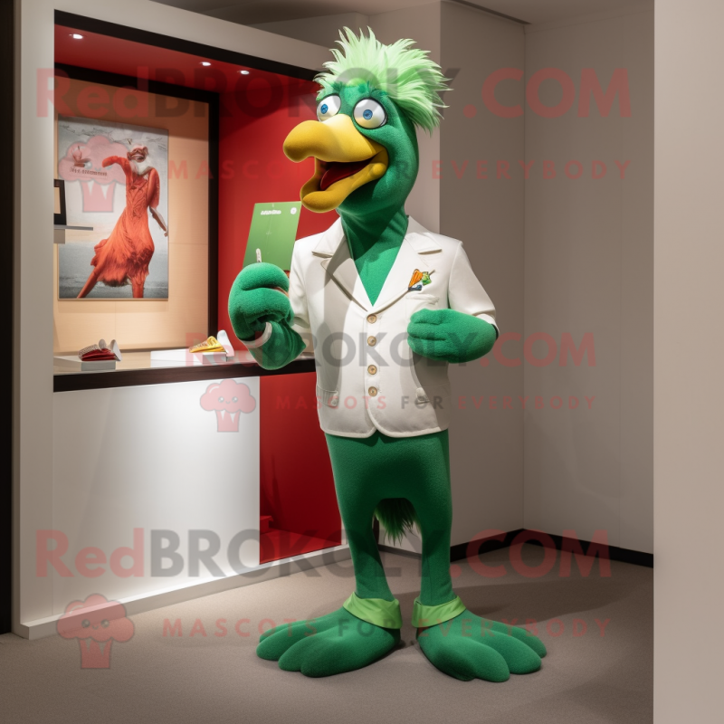 Green Rooster mascot costume character dressed with a Jeggings and Pocket squares Green Rooster mascot costume character dressed with a Jeggings and Pocket squares