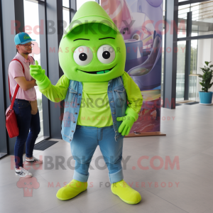 Lime Green Gyro mascot costume character dressed with a Boyfriend Jeans and Handbags