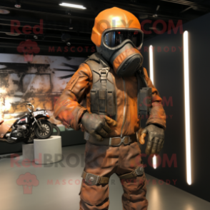 Rust Commando mascot costume character dressed with a Biker Jacket and Bow ties