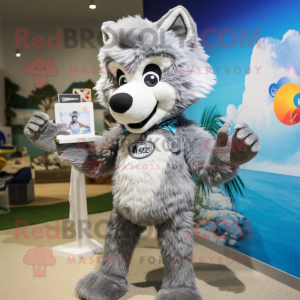 Silver Wolf mascot costume character dressed with a Bikini and Brooches