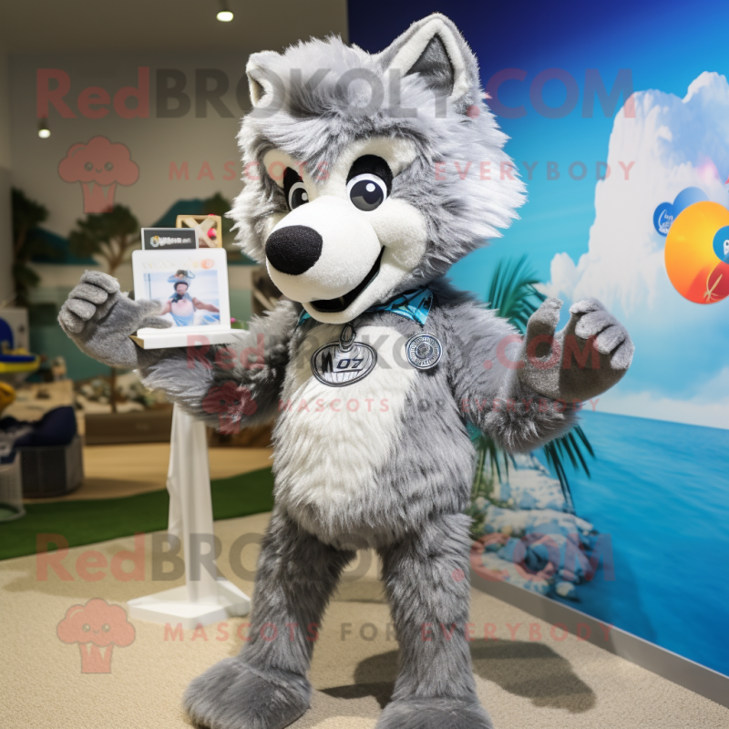 Silver Wolf mascot costume character dressed with a Bikini and Brooches Silver Wolf mascot costume character dressed with a Bikini and Brooches