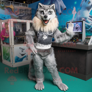 Silver Wolf mascot costume character dressed with a Bikini and Brooches