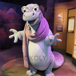 Lavender Titanoboa mascot costume character dressed with a Poplin Shirt and Shawls