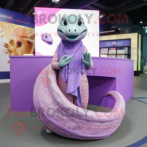 Lavender Titanoboa mascot costume character dressed with a Poplin Shirt and Shawls