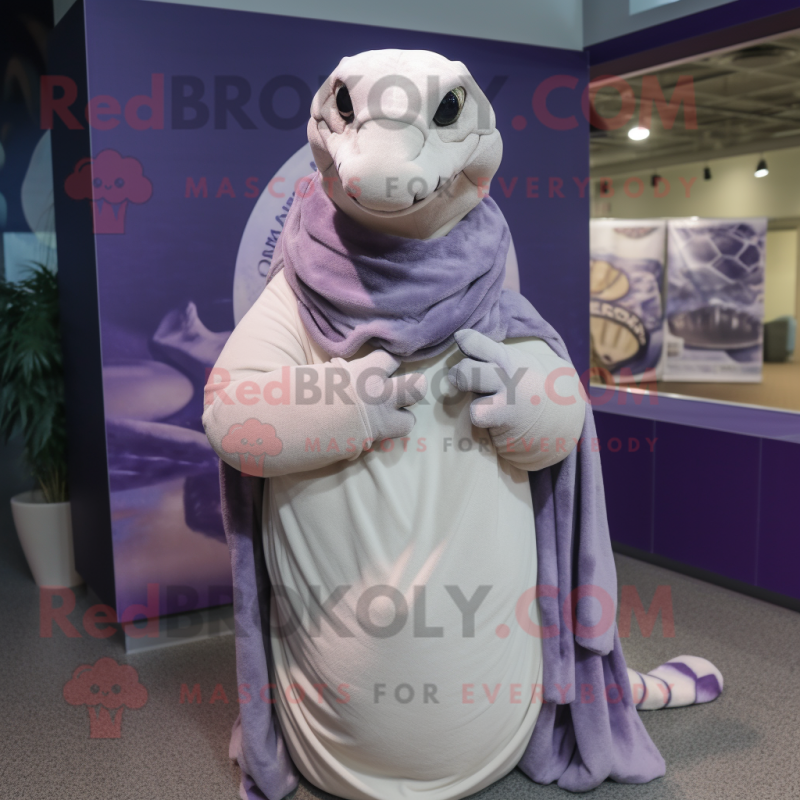 Lavender Titanoboa mascot costume character dressed with a Poplin Shirt and Shawls Lavender Titanoboa mascot costume character dressed with a Poplin Shirt and Shawls