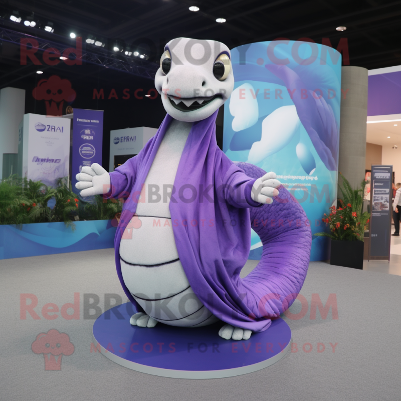 Lavender Titanoboa mascot costume character dressed with a Poplin Shirt and Shawls Lavender Titanoboa mascot costume character dressed with a Poplin Shirt and Shawls