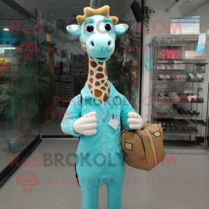 Cyan Giraffe maskot kostume...