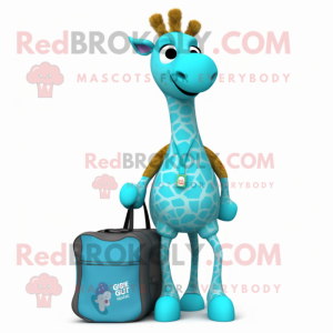 Cyan Giraffe maskot kostym...