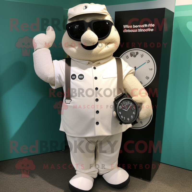 Cream Golf Bag mascot costume character dressed with a Romper and Digital watches Cream Golf Bag mascot costume character dressed with a Romper and Digital watches