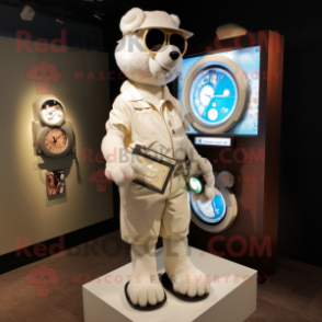 Cream Golf Bag mascot costume character dressed with a Romper and Digital watches