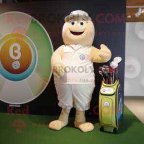 Cream Golf Bag mascot costume character dressed with a Romper and Digital watches