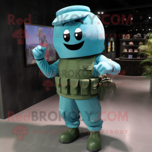 Cyan Army Soldier mascotte...