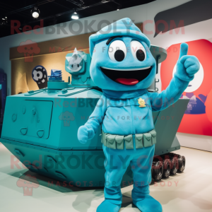 Cyan Army Soldier mascotte...