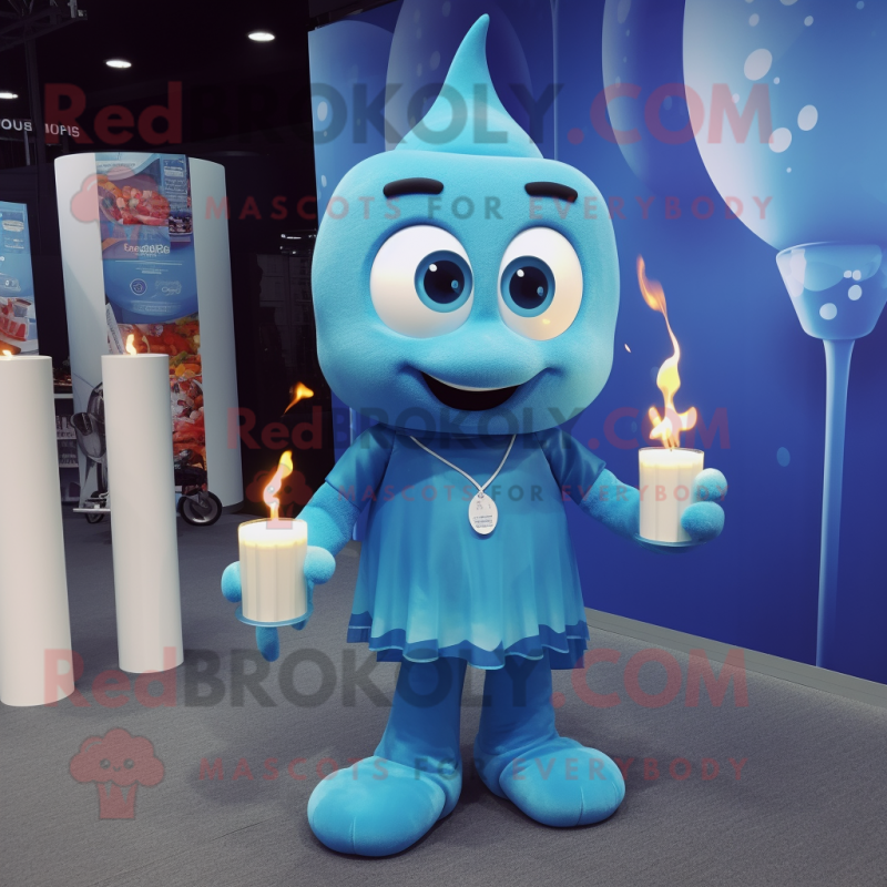Sky Blue Scented Candle mascot costume character dressed with a Shorts and Anklets Sky Blue Scented Candle mascot costume character dressed with a Shorts and Anklets
