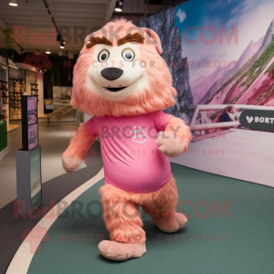 Pink Marmot mascot costume character dressed with a Running Shorts and Shawls