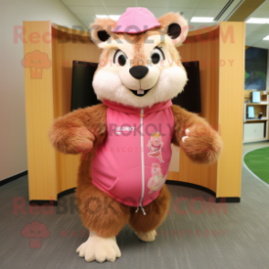 Pink Marmot mascot costume character dressed with a Running Shorts and Shawls