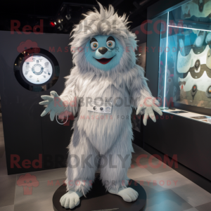 Silver Yeti mascot costume character dressed with a Romper and Brooches