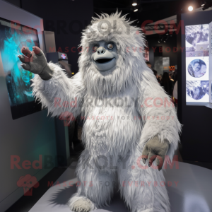 Silver Yeti mascot costume character dressed with a Romper and Brooches