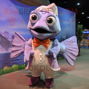 Lavender Salmon mascot costume character dressed with a Cover-up and Bow ties