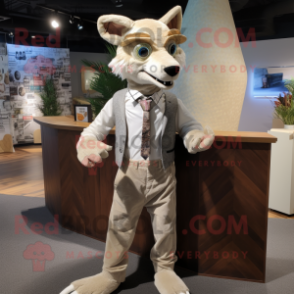 Cream Thylacosmilus mascot costume character dressed with a Bodysuit and Pocket squares