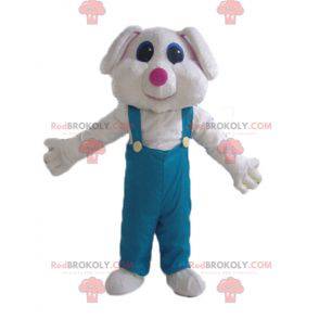 Wit konijn mascotte in groene overall - Redbrokoly.com