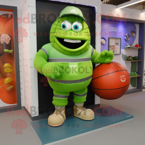 Lime Green Rugby Ball mascot costume character dressed with a Cargo Shorts and Watches