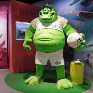 Lime Green Rugby Ball mascot costume character dressed with a Cargo Shorts and Watches