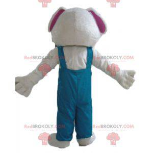 White rabbit mascot in green overalls - Redbrokoly.com