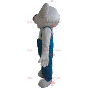 White rabbit mascot in green overalls - Redbrokoly.com