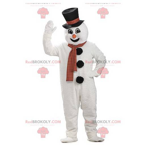 Mascotte de bonhomme de neige géant avec un chapeau -
