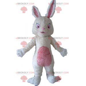Mascotte de lapin en peluche blanc et rose tout doux -