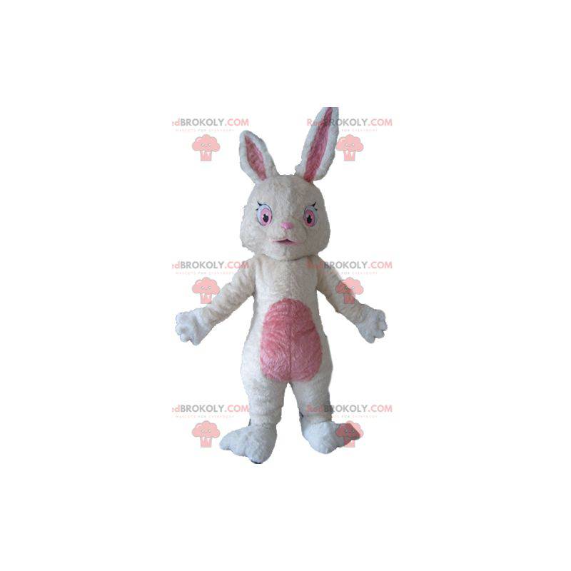 Mascotte de lapin en peluche blanc et rose tout doux -