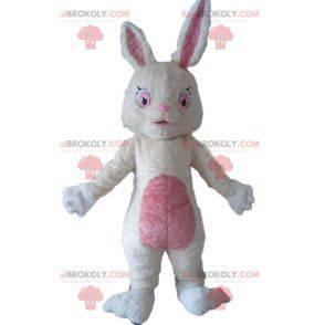 Mascotte de lapin en peluche blanc et rose tout doux -