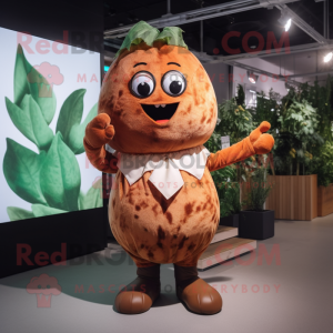 Rust Turnip mascot costume character dressed with a Capri Pants and Mittens