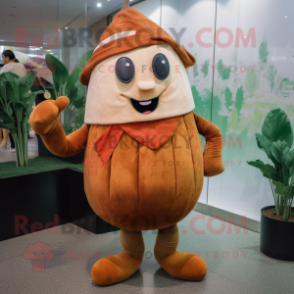 Rust Turnip mascot costume character dressed with a Capri Pants and Mittens