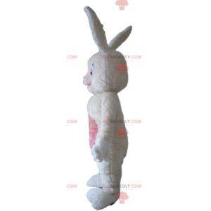 Mascotte de lapin en peluche blanc et rose tout doux -